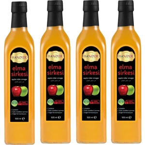 Hanzade Bitkisel Elma Sirkesi 500 ml x 4 Adet Doğal Fermantasyon Içilebilir Katkısız