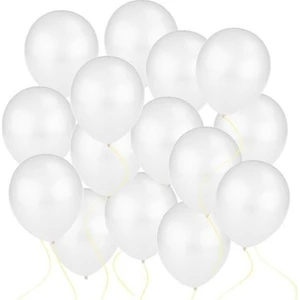 35 Adet Metalik Sedefli Beyaz  Balon, Helyumla Uçan-Dogum Günü-Parti-Kaliteli Balon