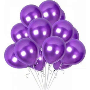 10 Adet Metalik Sedefli Mor  Balon, Helyumla Uçan-Dogum Günü-Parti-Kaliteli Balon