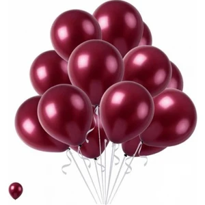 12 Adet Metalik Sedefli Bordo  Balon, Helyumla Uçan-Dogum Günü-Parti-Kaliteli Balon