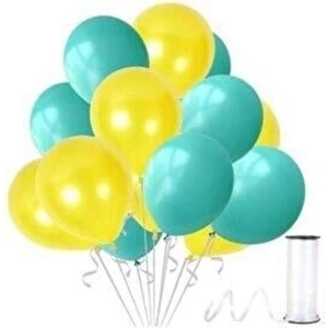  12 Adet Metalik Sedefli Su Yeşili-Sarı Balon, Helyumla Uçan-Dogum Günü-Parti