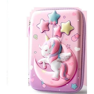 (Ay Unicorn Büyük) Kalem Kutusu Eva Saklama Kutusu Güzel Pembe Unicorn Karikatür Kalem Çantası Okul Kız Için (Yurt Dışından)