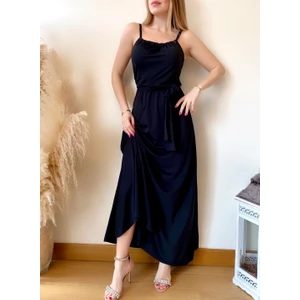 Beli Kuşaklı Askılı Mikro Kumaş Uzun Elbise (Renk Seçenekli)