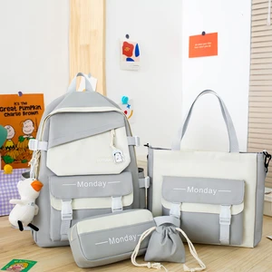 Fantastic Shop 4 Parça Sevimli Büyük Kapasiteli Sırt Çantası Set - Gri (Yurt Dışından)