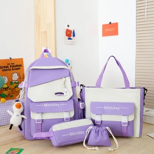 Fantastic Shop 4 Parça Sevimli Büyük Kapasiteli Sırt Çantası Set - Mor (Yurt Dışından)