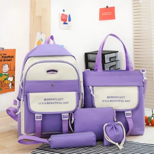 Fantastic Shop 5 Parça Büyük Kapasiteli Sevimli Sırt Çantası Set - Mor (Yurt Dışından)