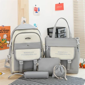Fantastic Shop 5 Parça Büyük Kapasiteli Sevimli Sırt Çantası Set - Gri (Yurt Dışından)