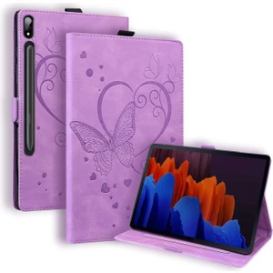 Szykd Samsung Galaxy Tab S8 Için / Galaxy Tab S7 T870 SM-T875 SM-T876B Aşk Kelebek Desenli Yatay Flip Deri Kılıf Tutucu ile (Yurt Dışından)