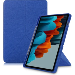 Szykd Samsung Galaxy Tab S8 Için / Galaxy Tab S7 T870 Kumaş Dokusu Çoklu Katlanır Yatay Çevirmeli Pu Deri Darbeye Dayanıklı Kılıf Tutucu ve Uyku / Uyandırma Fonksiyonlu (Yurt Dışından)