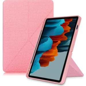 Szykd Samsung Galaxy Tab S8 Için / Galaxy Tab S7 T870 Kumaş Dokusu Çoklu Katlanır Yatay Çevirmeli Pu Deri Darbeye Dayanıklı Kılıf Tutucu ve Uyku / Uyandırma Fonksiyonlu (Yurt Dışından)