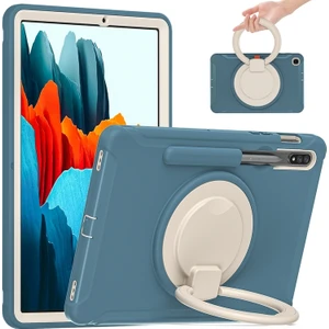 Szykd Samsung Galaxy Tab Için S8 / Galaxy Tab S7 870 Darbeye Dayanıklı Tpu + Pc Koruyucu Kılıf, 360 Derece Döndürülebilir Katlanabilir Sap Tutacağı ve Kalem Yuvası (Yurt Dışından)