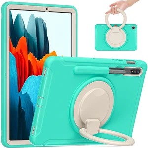 Szykd Samsung Galaxy Tab Için S8 / Galaxy Tab S7 870 Darbeye Dayanıklı Tpu + Pc Koruyucu Kılıf, 360 Derece Döndürülebilir Katlanabilir Sap Tutacağı ve Kalem Yuvası (Yurt Dışından)