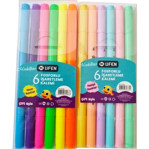 12 Adet Çift Uçlu 6'lı Pastel & 6'lı Neon Renkler Ufen Fosforlu Kalem
