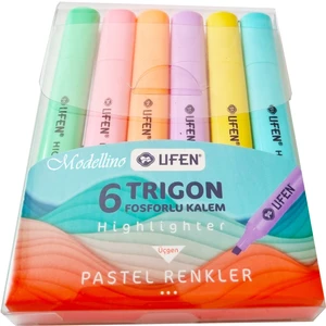 Trigon Fosforlu Kalem 6'lı Pastel Renkler Üçgen Uçlu Hava Geçirmez Kapaklı