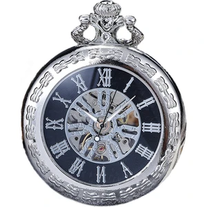 Lüks Siyah Mekanik Cebi Erkekler Kadınlar Fob Zincir ile Romen Numaraları Dial Saatler Steunk Erkek Saat Reloj Hombre Hediye | Cep ve fob Saatler (Yurt Dışından)