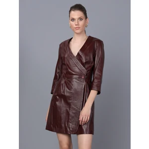 Basics & More Kadın Bordo Deri Elbise