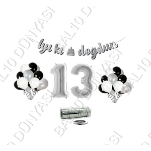 Bal10 Dünyası Rafya Ipli 13 Yaş Gümüş Folyo Balon Iyiki Doğdun Yazılı Banner Balon Set Doğum Günü