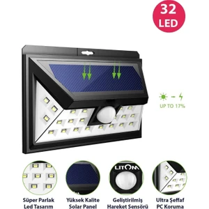 32 Ledli Hareket Sensörlü Güneş Enerjili Solar Bahçe Lambası Aydınlatma Led