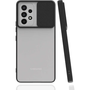 Kzy Samsung Galaxy A23 Kapak Lensi Açılır Kapanır Kamera Korumalı Silikon Kılıf - Siyah