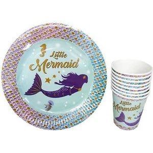 Bal10 Dünyası Deniz Kızı Temalı 16 Lı Karton Tabak Bardak Set