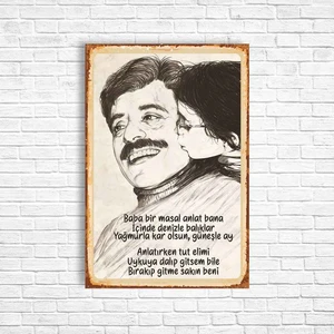 Trend Poster Baba Bir Masal Anlat Bana Retro Ahşap Poster