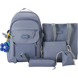 Düz Renk Büyük Kapasiteli Sırt Çantası 5 Parça Set (Yurt Dışından)