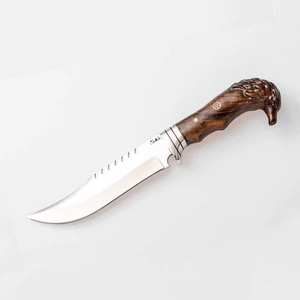 Palta Outdoor El Yapımı Doğa Spor Outdoor Bushcraft 28 cm Kartal Başlı Tırtıklı Kamp Mutfak Bıçağı Deri Kılıflı