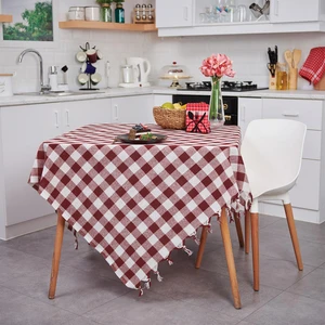 Çok Amaçlı Sofra Bezi Piknik Örtüsü & Masa Örtüsü Bordo Ekose Pötikare Desenli 140X140 cm