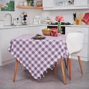 Çok Amaçlı Sofra Bezi Piknik Örtüsü & Masa Örtüsü Lila Ekose Pötikare Desenli 140X140 cm