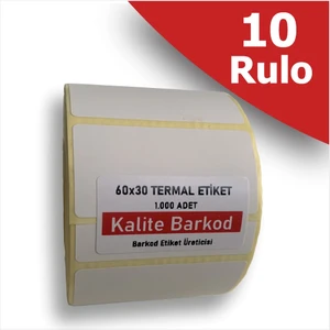 Kalite Barkod 60X30 Termal Etiket | 10 Rulo Barkod Etiketi
