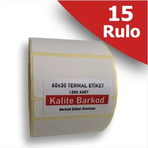 Kalite Barkod 60X30 Termal Etiket | 15 Rulo Barkod Etiketi