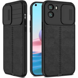 Oppo A96 4g Kılıf Kamera Sürgülü Deri Dokulu Mat Silikon Siyah