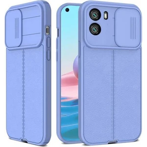 Oppo A96 4g Kılıf Kamera Sürgülü Deri Dokulu Mat Silikon Mor