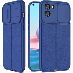 Oppo A96 4g Kılıf Kamera Sürgülü Deri Dokulu Mat Silikon Lacivert