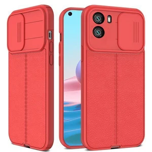 Oppo A96 4g Kılıf Kamera Sürgülü Deri Dokulu Mat Silikon Kırmızı