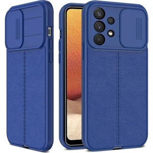 Samsung Galaxy A73 Kılıf Kamera Sürgülü Deri Dokulu Mat Silikon Lacivert