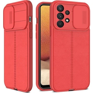 Samsung Galaxy A23 Kılıf Kamera Sürgülü Deri Dokulu Mat Silikon Kırmızı
