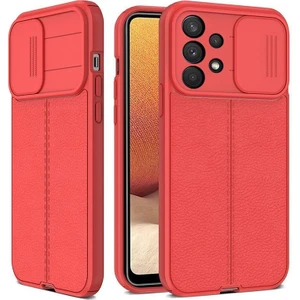 Samsung Galaxy A33 5g Kılıf Kamera Sürgülü Deri Dokulu Mat Silikon Kırmızı