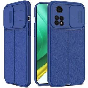 Xiaomi Redmi Note 11S Global Kılıf Kamera Sürgülü Deri Dokulu Mat Silikon Lacivert