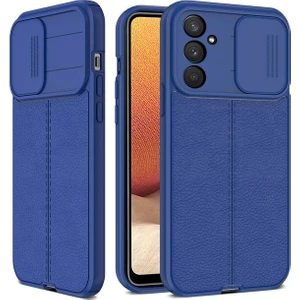 Samsung Galaxy M23 Kılıf Kamera Sürgülü Deri Dokulu Mat Silikon Lacivert