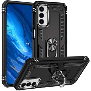 Samsung Galaxy M23 Kılıf Vega Sert Silikon Tank Standlı Yüzüklü Mıknatıslı+Nano Glass Siyah