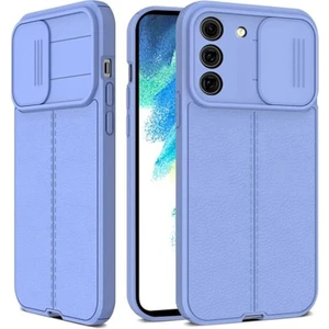 Samsung Galaxy S22 Kılıf Kamera Sürgülü Deri Dokulu Mat Silikon Mor