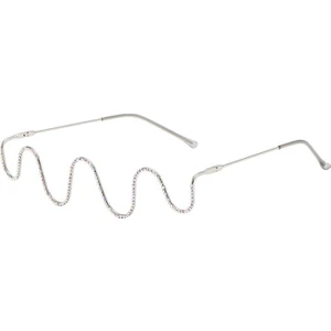 Eşsiz Gözlük Çerçeve Gözlükler Kadın Yarım Metal Çerçeve Dalga Şekil Metal Pırlanta Gümüş (Yurt Dışından)