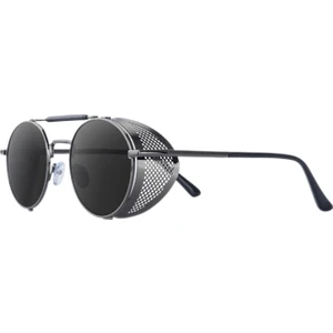 Yuvarlak Steampunk Güneş Gözlüğü UV400 Koruma Yan Kalkan Gözlükleri Unisex Gri Lens Gri Çerçeve (Yurt Dışından)
