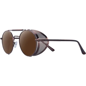Yuvarlak Steampunk Güneş Gözlüğü UV400 Koruma Yan Kalkan Gözlük Unisex Koyu Kahverengi Lens (Yurt Dışından)