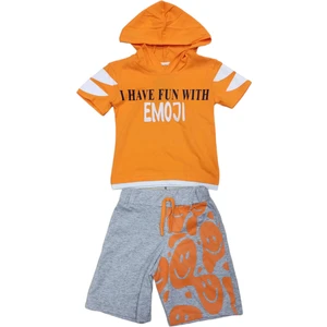 Sellfie Kids Erkek Çocuk Emoji Desenli Kapüşonlu Şortlu Takım