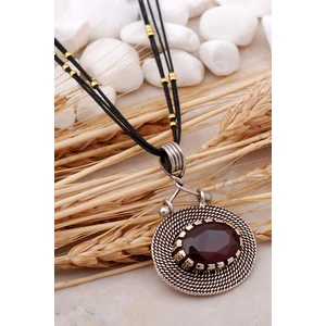 Sümer Telkari Kök Yakut Taşlı Tel Sarma Elişi Gümüş Kolye 37