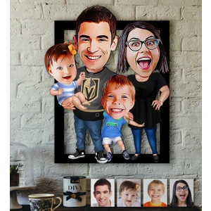 Kişiye Özel Aile Karikatürlü 3D Ahşap Tablo-3