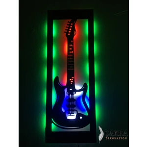 Gitar LED Işıklı Tablo Ahşap