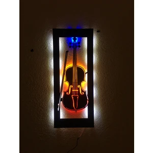 Keman LED Işıklı Ahşap Tablo 70X28CM